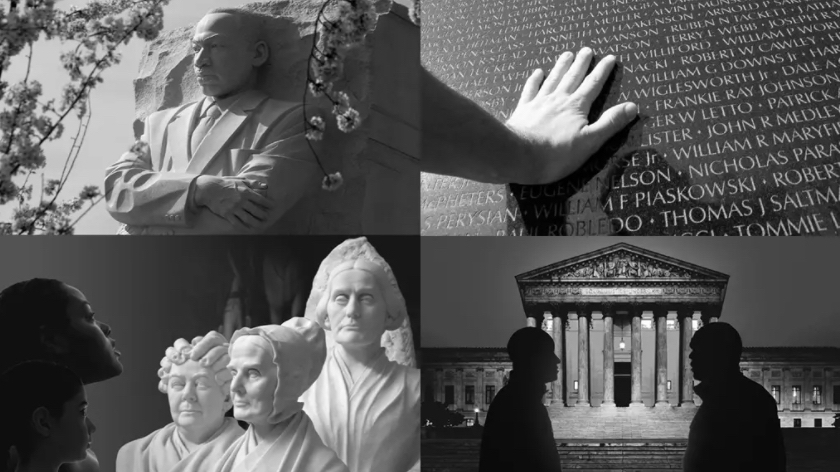 Clockwise from top left: Martin Luther King, Jr. Memorial, Vietnam Veterans Memorial, Supreme Court Building & Portrait Monument